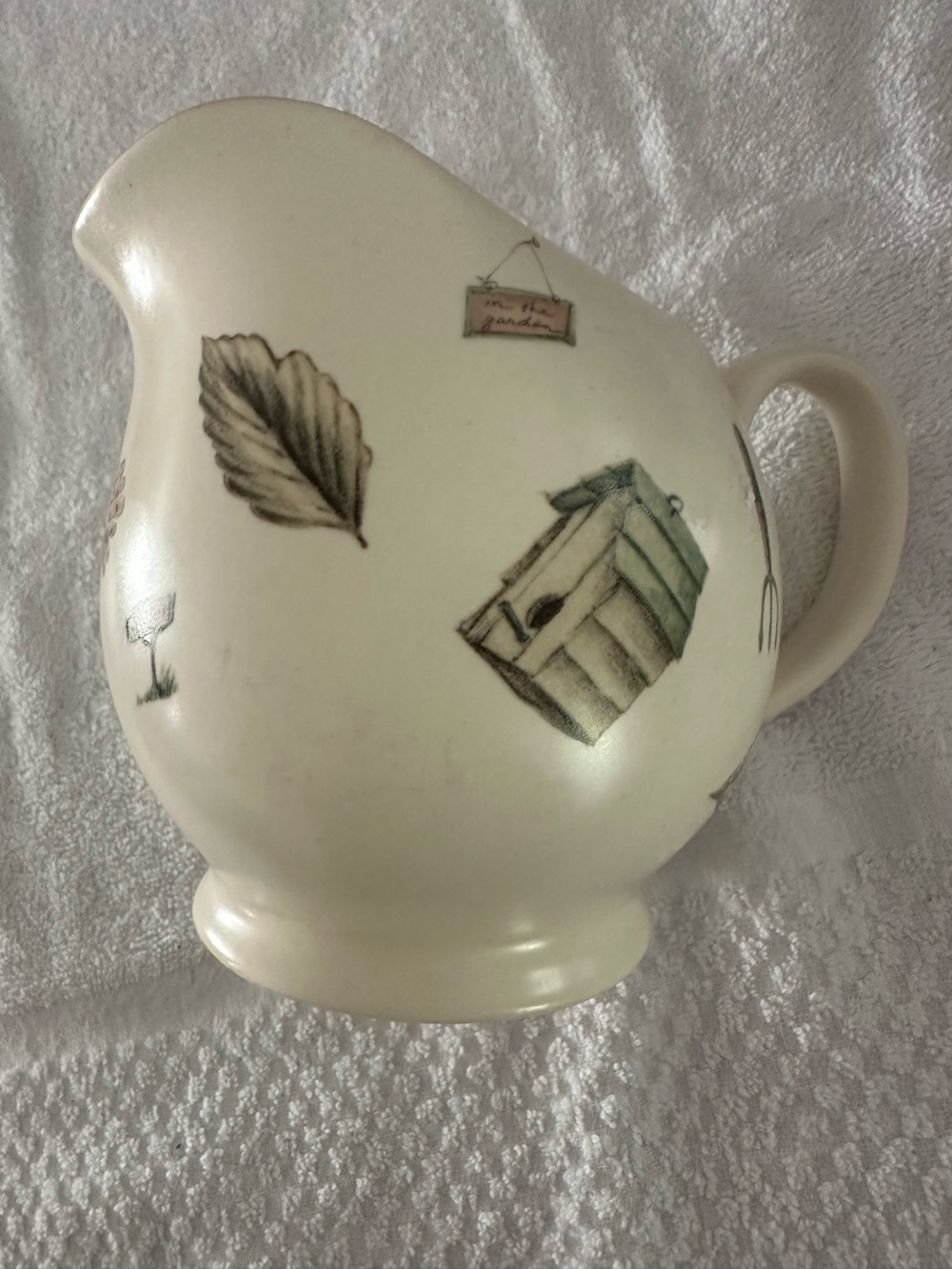 Pfaltzgraff Naturewood Cream color pitcher with Green and Brown Garden Accents